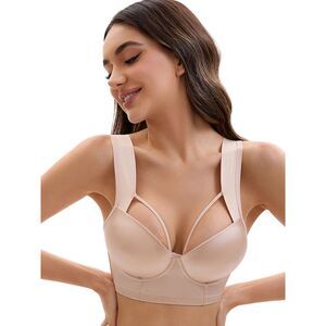 Push Up Adjustable Wide Straps Underwire Full Coverage Comfort Bras Beige